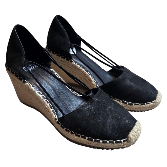 Eileen Fisher Black Yasmin Tumbled Nubuck Espadrille Wedge Heels - Picture 2 of 7